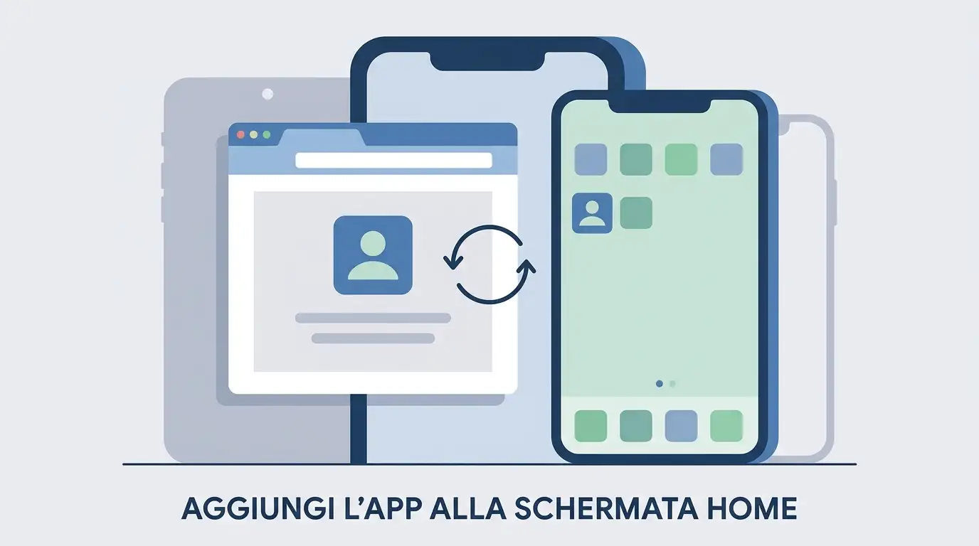Illustrazione astratta di smartphone con web app installabile senza loghi o interfacce reali